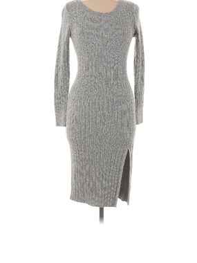 Abercrombie & Fitch Gray Ribbed Midi Sweater Dress with Side Slit